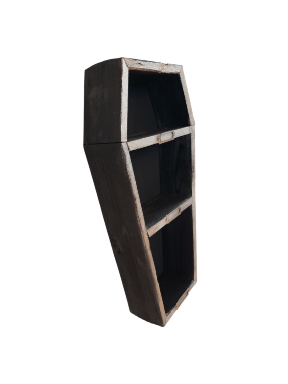 Decorative Black Cedar Coffin Shelf with Silver Trim and Nameplates - Picture 2 of 2